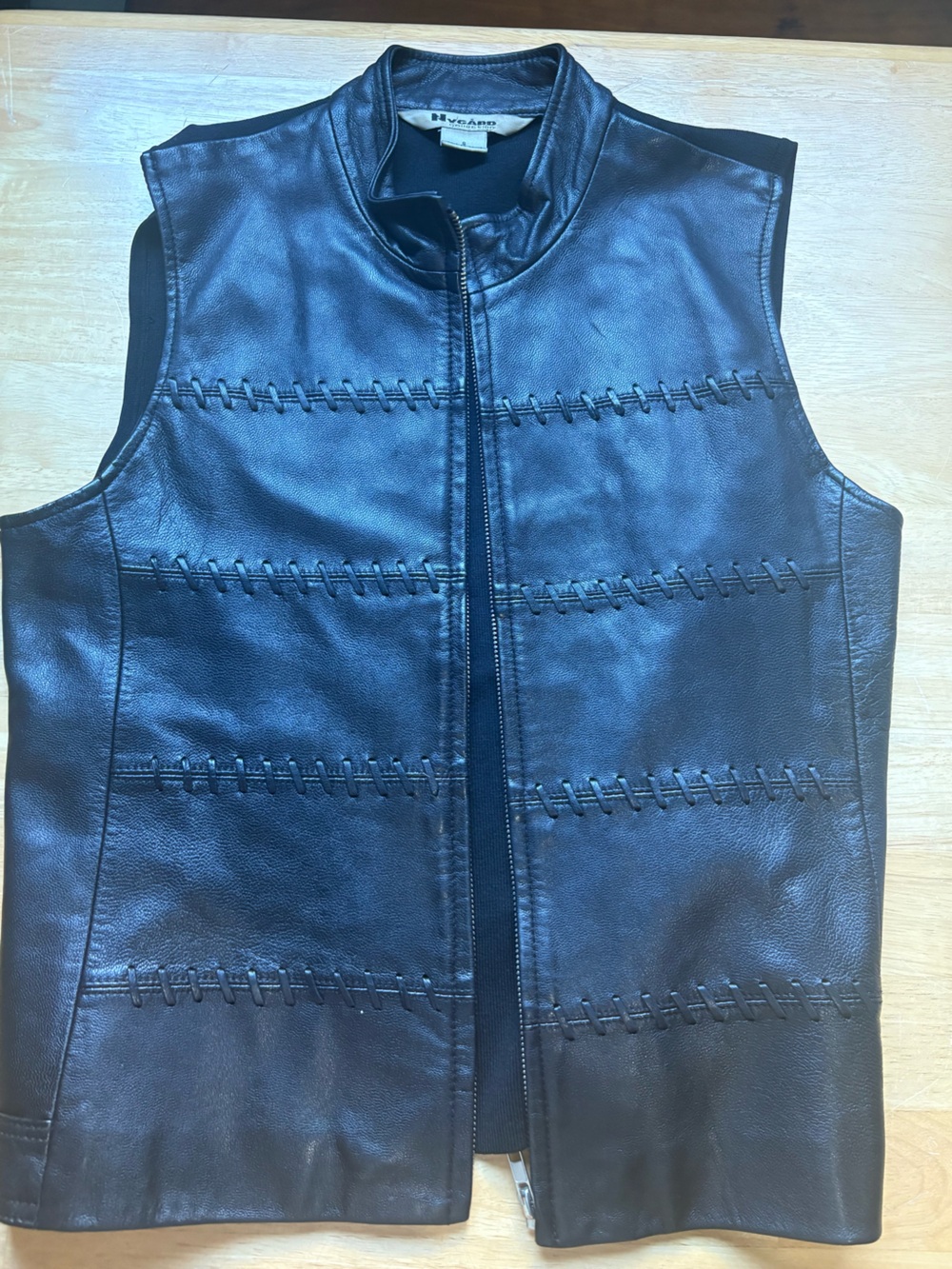 Black  Leather Vest with Decorative Stitching